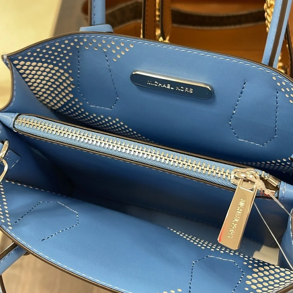 Michael Kors Mercer Medium Perforated Crossbody Satchel Bag South Pacific  NWT